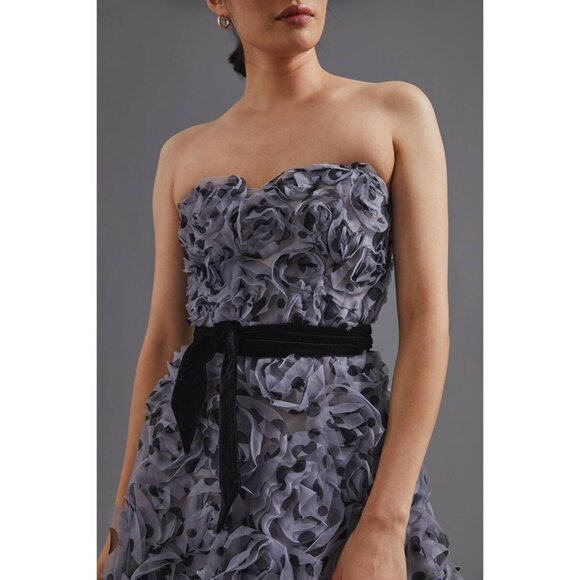 Anthropologie Geisha Designs Appliqued Tulle Strapless Midi Dress - Picture 4 of 11